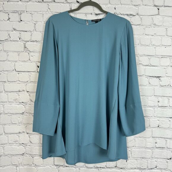 Eileen Fisher Womens Lantern Sleeve Georgette Silk Blouse Tunic Top Size SP Blue - Picture 2 of 12